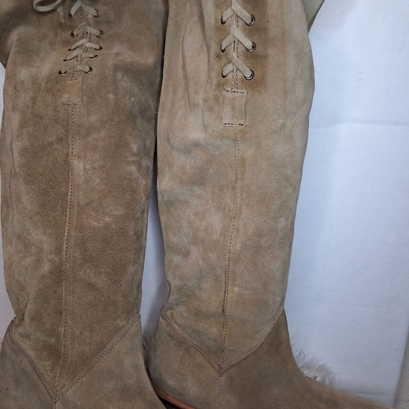 B/ X By Bronx Camel Suede Tie Up Knee High Boots 40 - Picture 2 of 16